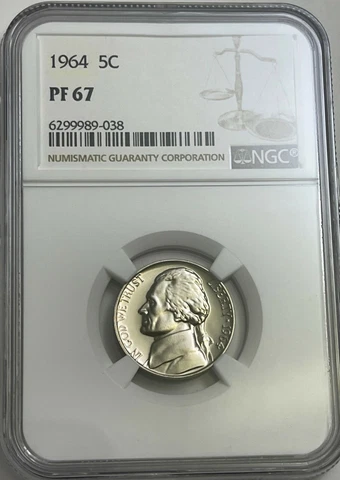 1964 NGC PF67 PROOF THOMAS JEFFERSON NICKEL 5C EXCELLENT EYE APPEAL WHITE LABEL Cover