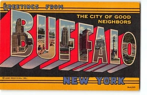 BUFFALO, NEW YORK Large Letter Linen Postcard, Curteich 1947 - Good Neighbors - Picture 1 of 2
