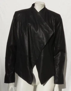 GILI G.I.L.I. Chaqueta de cuero suave para mujer 10 M estampada negra frontal en cascada abierta - Imagen 1 de 9