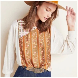 Anthropologie Tiny Sammi Sequined Puff Sleeve Boho Top Blouse Neutral XS - Picture 1 of 10