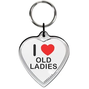 Old Ladies I Love Heart Shaped Key Ring (52mm x 36mm) - Foto 1 di 2
