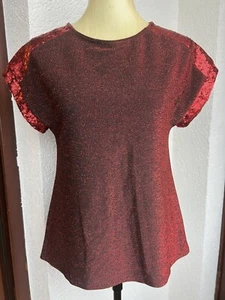 Neu Dorothy Perkins Bluse Shirt Glitzer Pailletten Lurex Silvester Party Rot 34 - Bild 1 von 7