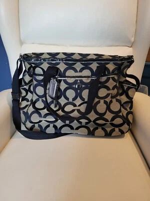 Bolso de bebé Coach OP Art raro azul marino y gris pañales C1293-16981 cambiador de etiquetas Foto 1 de 4