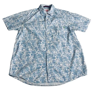 Christian Audigier Shirt Mens Small Blue Floral Button Up Short Sleeve Y2K 90s - Picture 1 of 14