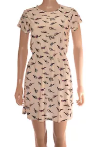 Bird Print Summer Dress Short Sleeve Stretchy Skater Style ONE SIZE (A108) - Picture 1 of 4