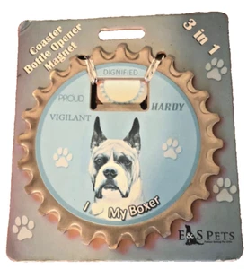 Neu mit Etikett E&S Pets I Love Boxer Flaschenöffner, Untersetzer & Magnet - Bild 1 von 1