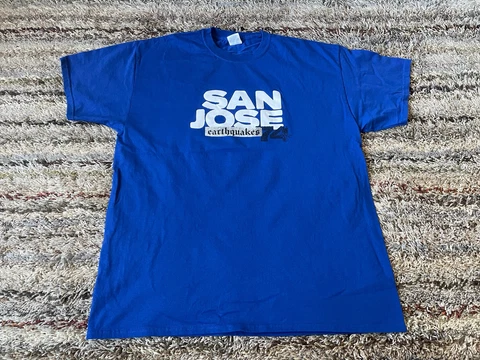 San Jose Earthquakes 74 Soccer Crewneck Blue T-Shirt Mens Size XL SGA Cover