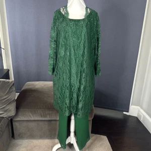 Damen grün Spitze & Chiffon 3-teilig formeller Hosenanzug Brautmutter 16 NEU - Bild 1 von 15