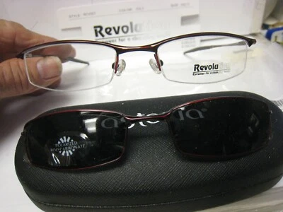 NEW Revolution Eyeglass Frame W/ Magnet sun shade REV551 RDLS 50-19-132 w/case - Image 1 of 4