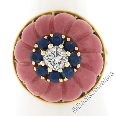 Anillo de alto perfil con flor de zafiro y diamante tallado en oro de cuarzo rosa de 1,52 quilates Foto 1 de 4