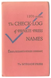 CHECK-LOG OF PRIVATE PRESS NAMES, 1976 Edition, Myriade Press, Limited Edition - Bild 1 von 2