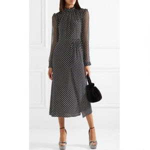 MARKUS LUPFER Black Dress, Size XS, Silk Midi Heart Print Long Sleeve USD$800 - Bild 1 von 8