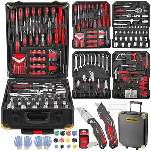 MasterSpec 1240pcs Tool Box Trolley Tool Set DIY Hand Tool Set w/2 Utility Knife - Picture 1 of 12