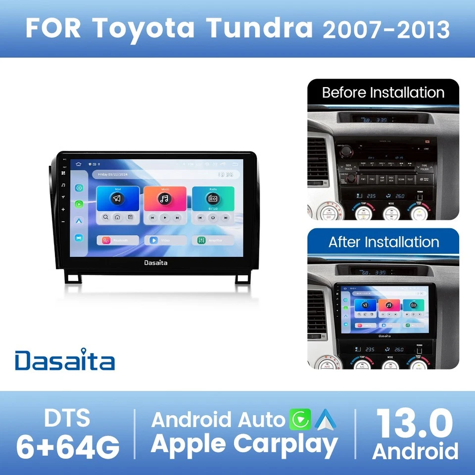 Radio de coche Dasaita 10,2" para Toyota Tundra 2007-13 inalámbrico CarPlay/Android automático Foto 1 de 4