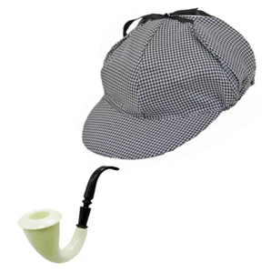 Adult Sherlock Holmes Detective Sleuth Halloween Costume Accessory Hat With Pipe - Picture 1 of 6