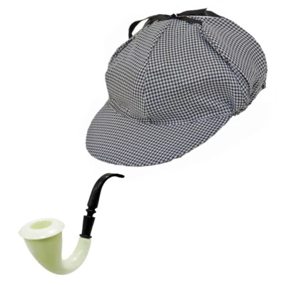 Adulto Sherlock Holmes Detective Detective Halloween Disfraz Accesorio Sombrero Con Pipa Foto 1 de 4