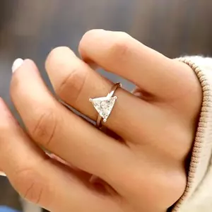 14k White Gold IGI Lab Grown 1.50 Ct Triangl Cut Diamond Rings Women Wedding - Picture 1 of 15