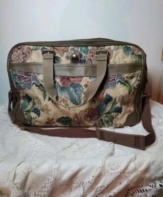 Bolso de Lona de Viaje Vintage Jordache Floral Tapiz Años 90 Equipaje Bronceado 18  Foto 1 de 4