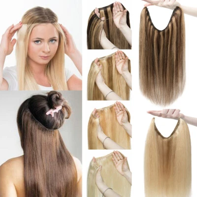 100% Remy Clip In Human Hair Extensions Invisible Headband Wire In Hidden Weft - Image 1 of 4