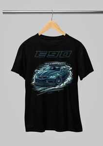T-shirt unisex E90 Bmw blu drift auto appassionato nera manica corta - Foto 1 di 5