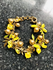 J. Crew Gold And Yellow Ball Lemons Leaves Charm Bracelet - Picture 1 of 14