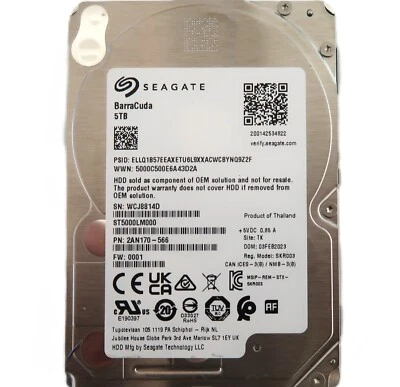 Seagate ST5000LM000 2AN170-566 0001 TK Thailand (WCJ8) 2.5" 5TB Sata HDD 2023 - Image 1 of 4