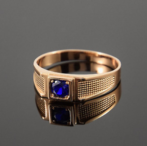 Solid 10K Rose Gold Natural 0.50CT Blue Moissanite Mens Engagement Wedding Rings