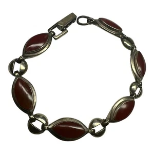 6.75”, vintage Mexican sterling silver 925 handmade bracelet with red jasper - Picture 1 of 5