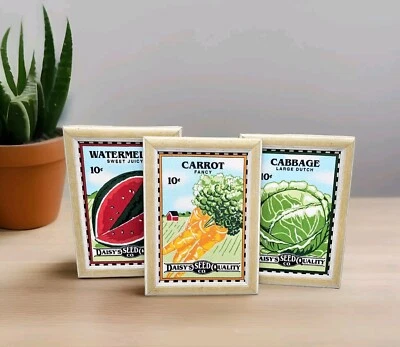 Пакеты фермерских семян красочные деревянные настенное искусство лот арбуз, морковь, арбуз - Изображение 1 из 4