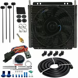 26 ROW TRANSMISSION OIL COOLER 9" ELECTRIC FAN ADJUSTABLE THERMO-STAT SWITCH KIT - Picture 1 of 10