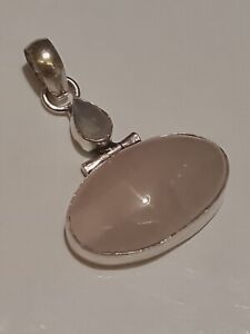  Rose quartz 925 silver pendant. Large Oval Shaped.  Very Pretty 2636 