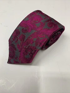 VIV Hand Made In Italy Krawatte grau mit rosa Paisley 100 % Seide 58 1/2 Zoll - Bild 1 von 5