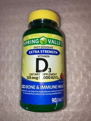 Spring Valley Extra Strength Vitamina D3 FDT Suplemento Dietético, 125 mcg 5.000 UI Foto 1 de 3
