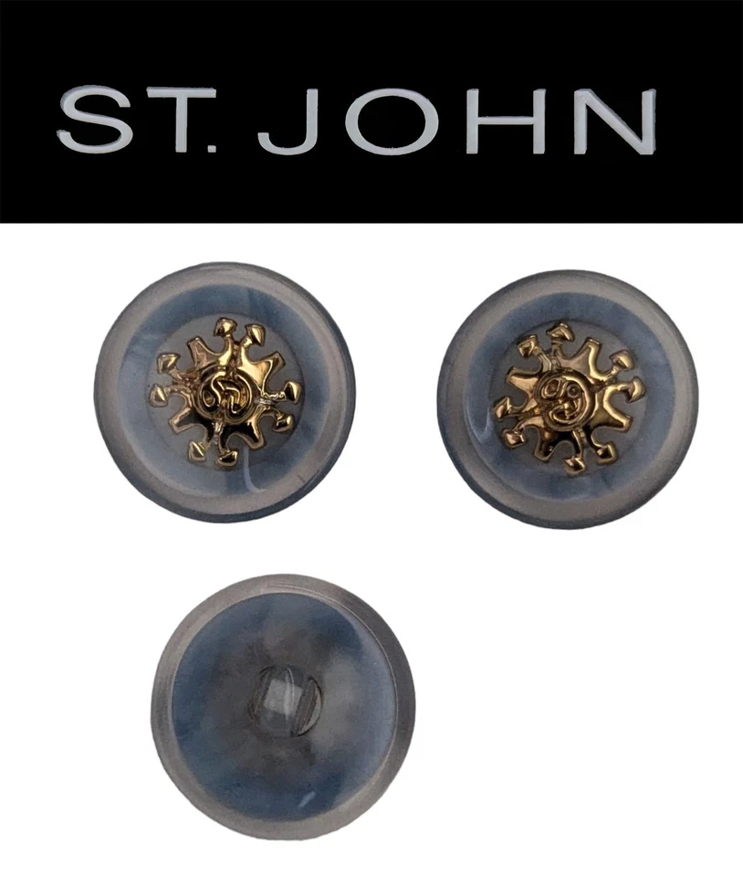 St John Knits (0.5 Inch) Baby Blue Acrylic Gold Tone Center Logo Buttons - Image 1 of 1
