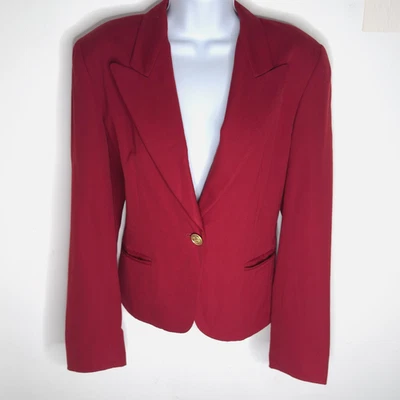 Blazer De Colección Liz Claiborne Mujer 6 Rojo Lana Chaqueta Dorado Un Botón EE. UU. Unión Años 90 Foto 1 de 4