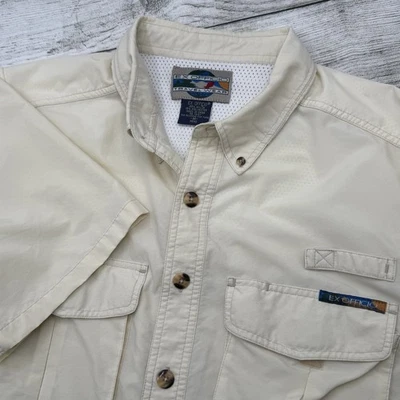 ExOfficio Shirt Mens M Khaki Short Sleeve Button Up Vented Mesh Lined Fishing - Image 1 of 3
