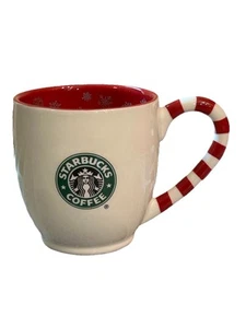 Starbucks 2010 Christmas Candy Cane Handle Snowflake Coffee Mug Bone China - Picture 1 of 7