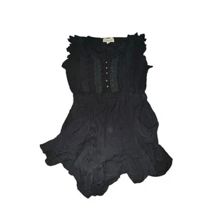 Cleobella Romper Womens Size S Black Sleeveless Ruffle Lace Button Front Pockets - Picture 1 of 9