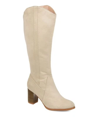 COLECCIÓN JOURNEE Mujer Beige Parroquia Puntera Almendra Tacón Bloque Botas 8.5 Foto 1 de 4