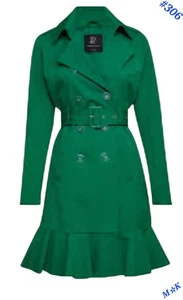 NEW YORK & COMPANY Green Belted Peplum City Trench Coat Women's Size XS - Picture 1 of 14