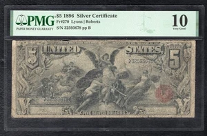 FR. 270 1896 $5 FIVE DOLLARS “EDUCATIONAL” SILVER CERTIFICATE PMG VERY GOOD-10 - Picture 1 of 2
