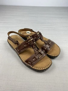 Naturalizer Sandals Brown Leather Women 7 M Slingback Hook Loop - Picture 1 of 6