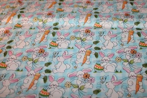 Stoff Traditionen, Baumwollstoff, Hase Kaninchen Karotten blau weiß Gingham 29x44 - Bild 1 von 1