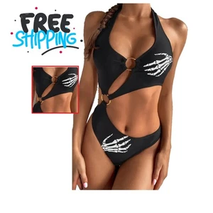 NEW Swimsuit Monokini Bikini 1 Piece, Skeleton Hands Gothic Swim Size Large - Picture 1 of 7