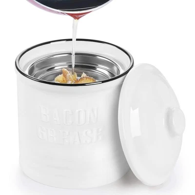Ceramic Bacon Grease Container Keeper with Strainer,1L Frying Oil Storage Can... - Image 1 of 4