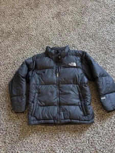 North Face Jacket Boys Medium Black Puffer Down FUll Zip Outdoor Logo - Picture 1 of 7