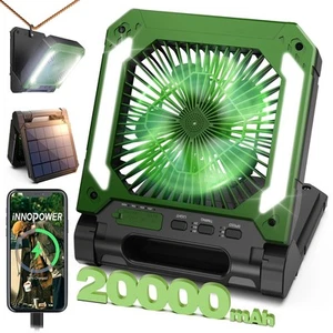 20000mAh Rechargeable Solar Camping Fan with Led Lantern, 3 Adjustable Speeds... - Picture 1 of 8
