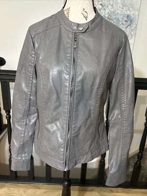 Jou Jou Vegan/Faux Leather Jacket Gray Women's Size Medium - Image 1 of 4