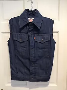 Vintage 70s Ski Levis Denim Puffer Vest sz S Orange Tag Down Filled Retro - Picture 1 of 15