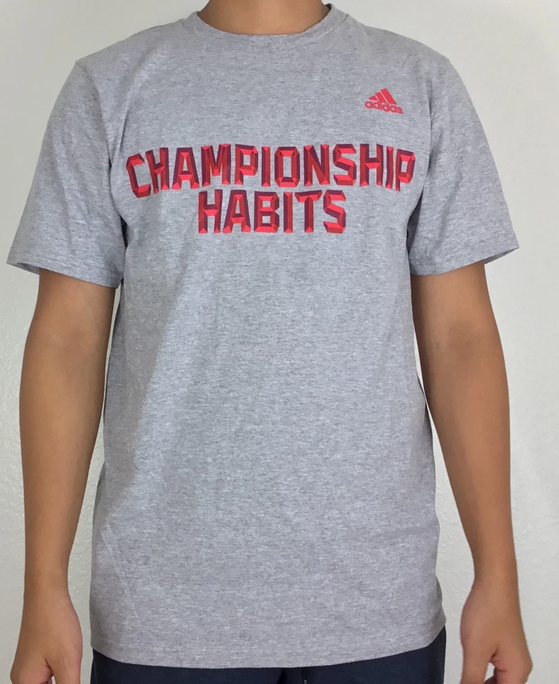 adidas Mens Go to Tee Championship Habits Shirt Collegiate Blue Bu0550 L